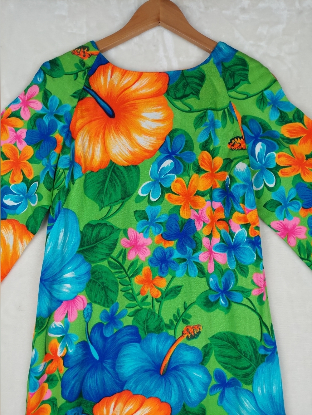 VTG 60/70s Pake Mu'u Maxi Dress POMARE M/L Neon Festival Boho Hippie Psychedelic - Picture 2 of 13